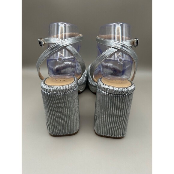 Jewel Badgley Mischka Women's Platform Sandal Silver Ruched Ankle Strap Size 8.5 - Picture 5 of 7